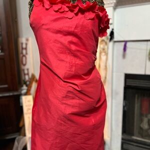 Jessica Howard Strapless Coral Dress with Floral Accents